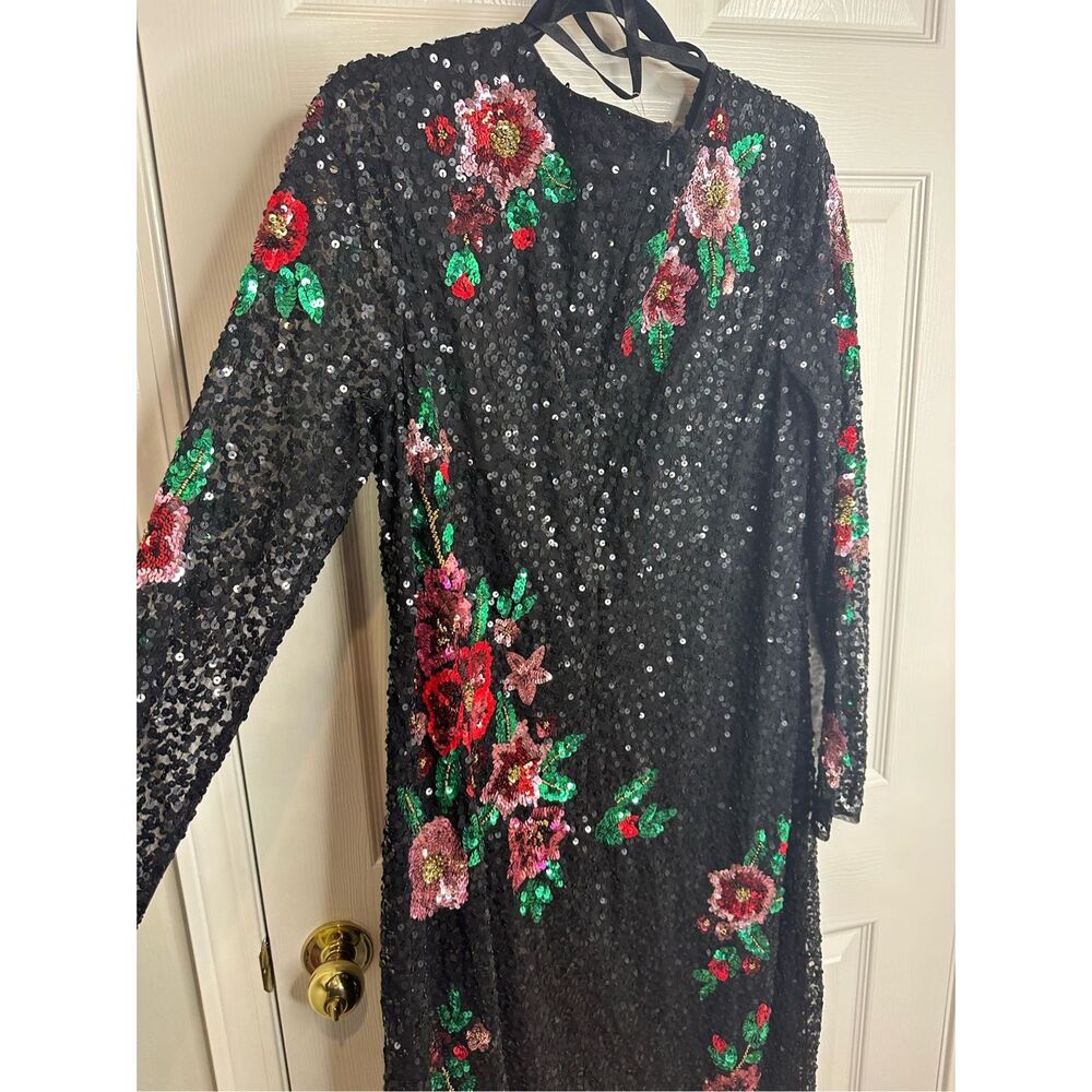 Mac Duggal Sz 16 Style5596 Black Floral Sequin Formal Evening Gown NWT MSRP $698 - Picture 7 of 12